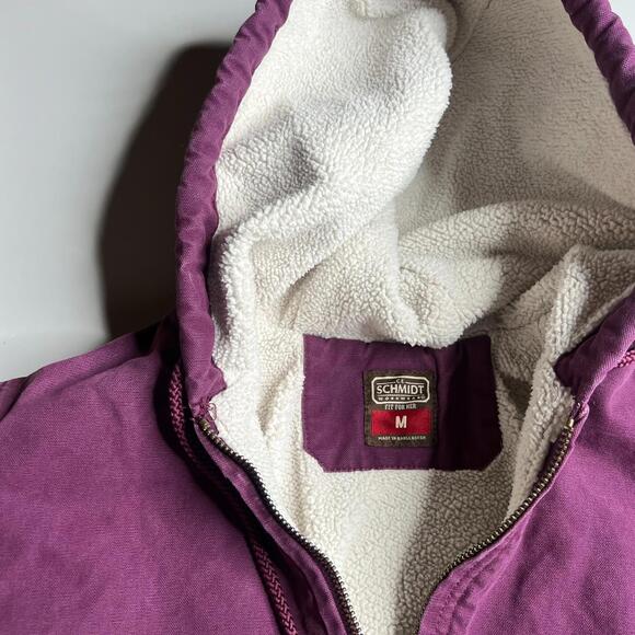 Vintage C.E. Schmidt Workwear Women’s Hooded Jacket Purple Sherpa Lined M - Picture 6 of 10